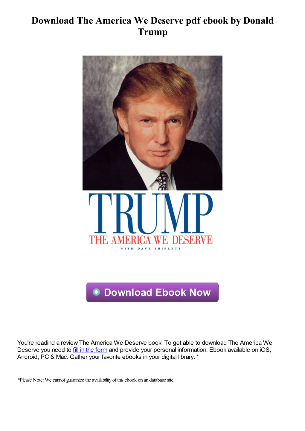 The America We Deserve Pdf Ebook by Donald Trump