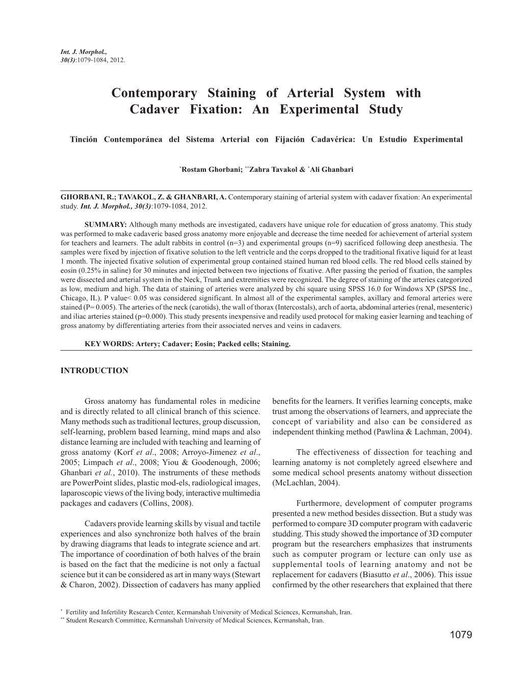 Contemporary Staining of Arterial System with Cadaver Fixation: an Experimental Study