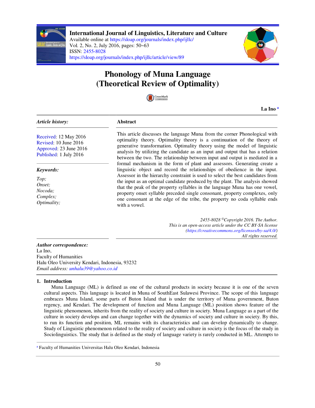 Phonology of Muna Language (Theoretical Review of Optimality)