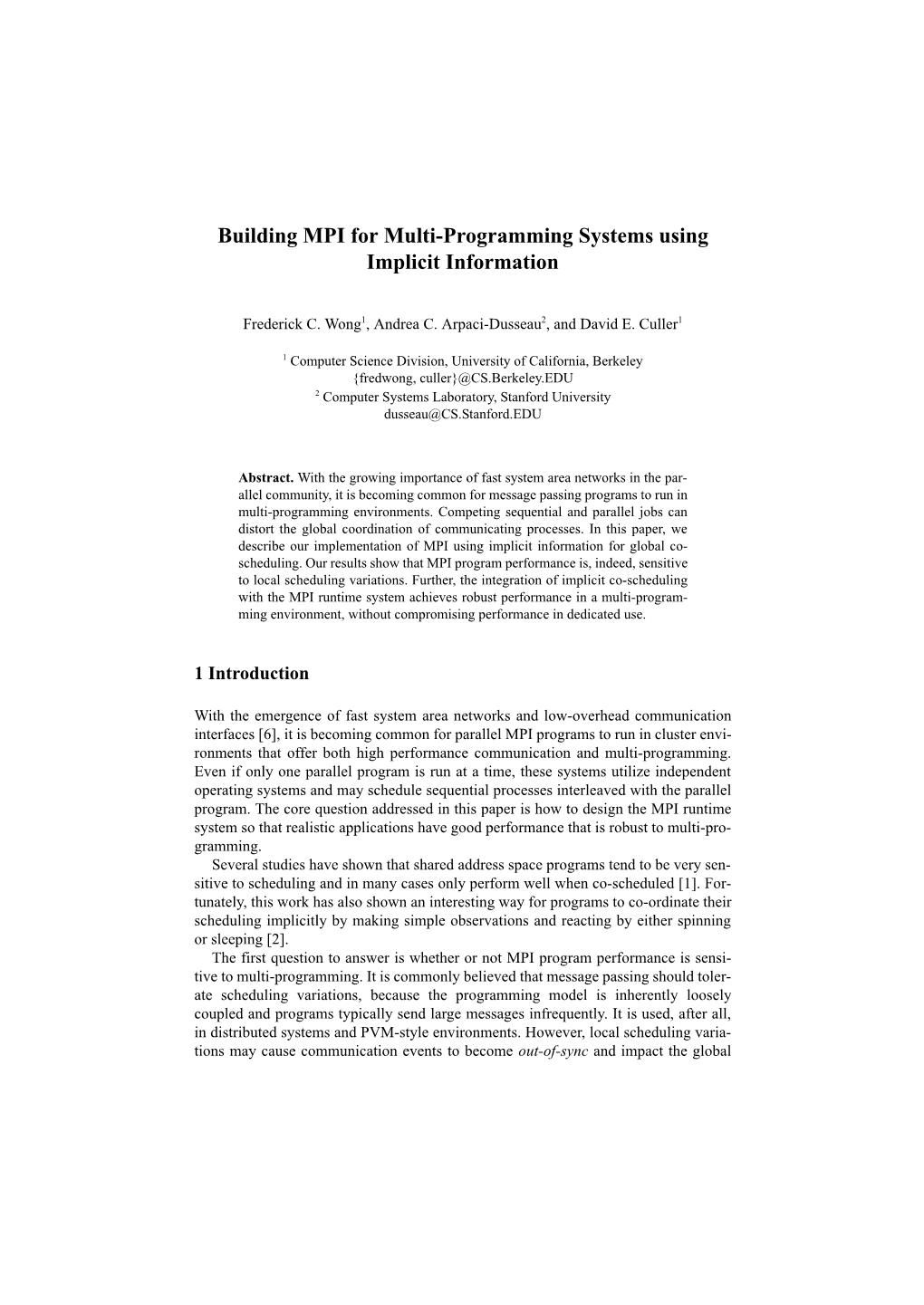 Building MPI for Multi-Programming Systems Using Implicit Information