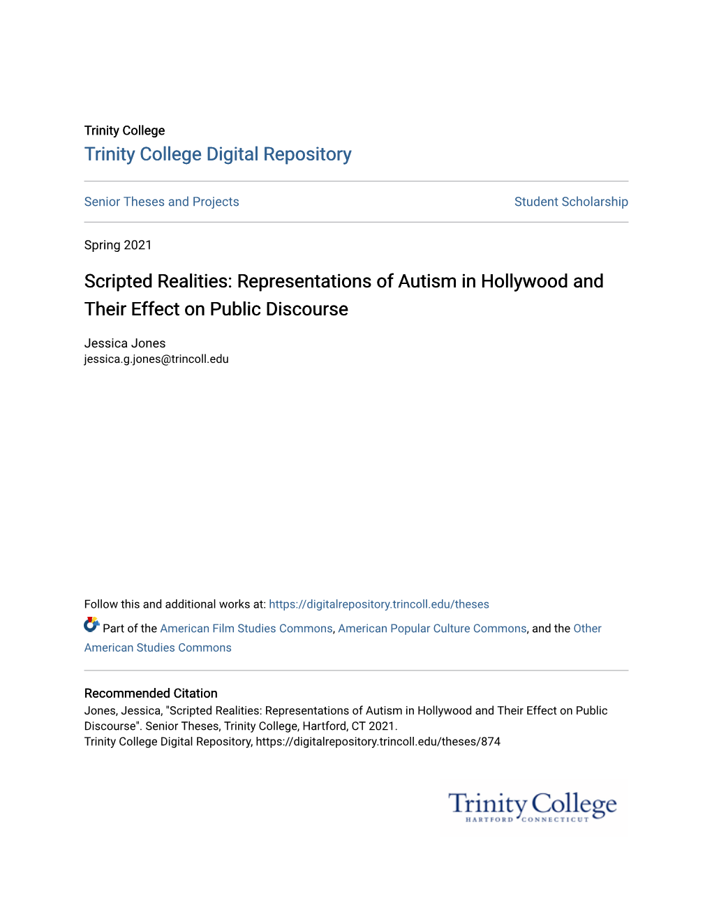 Scripted Realities: Representations of Autism in Hollywood and Their Effect on Public Discourse