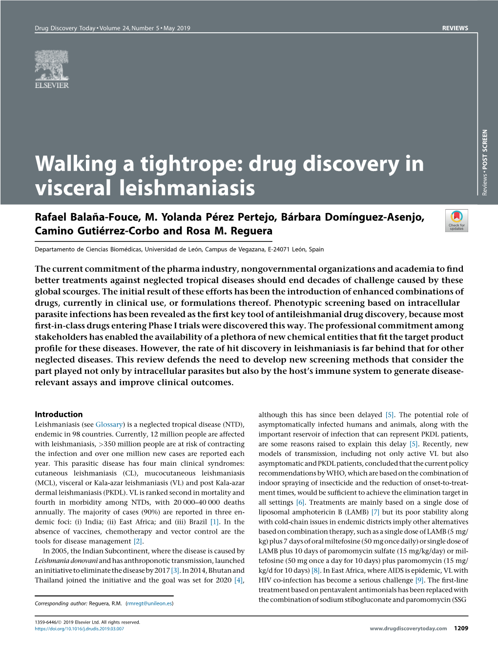 Walking a Tightrope: Drug Discovery in Visceral Leishmaniasis