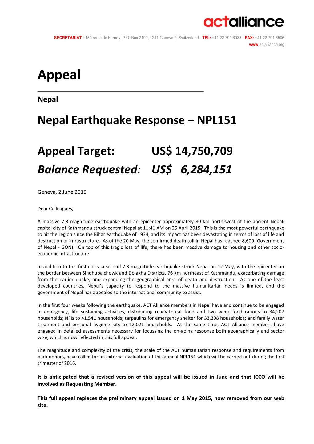 Appeal Nepal Nepal Earthquake Response