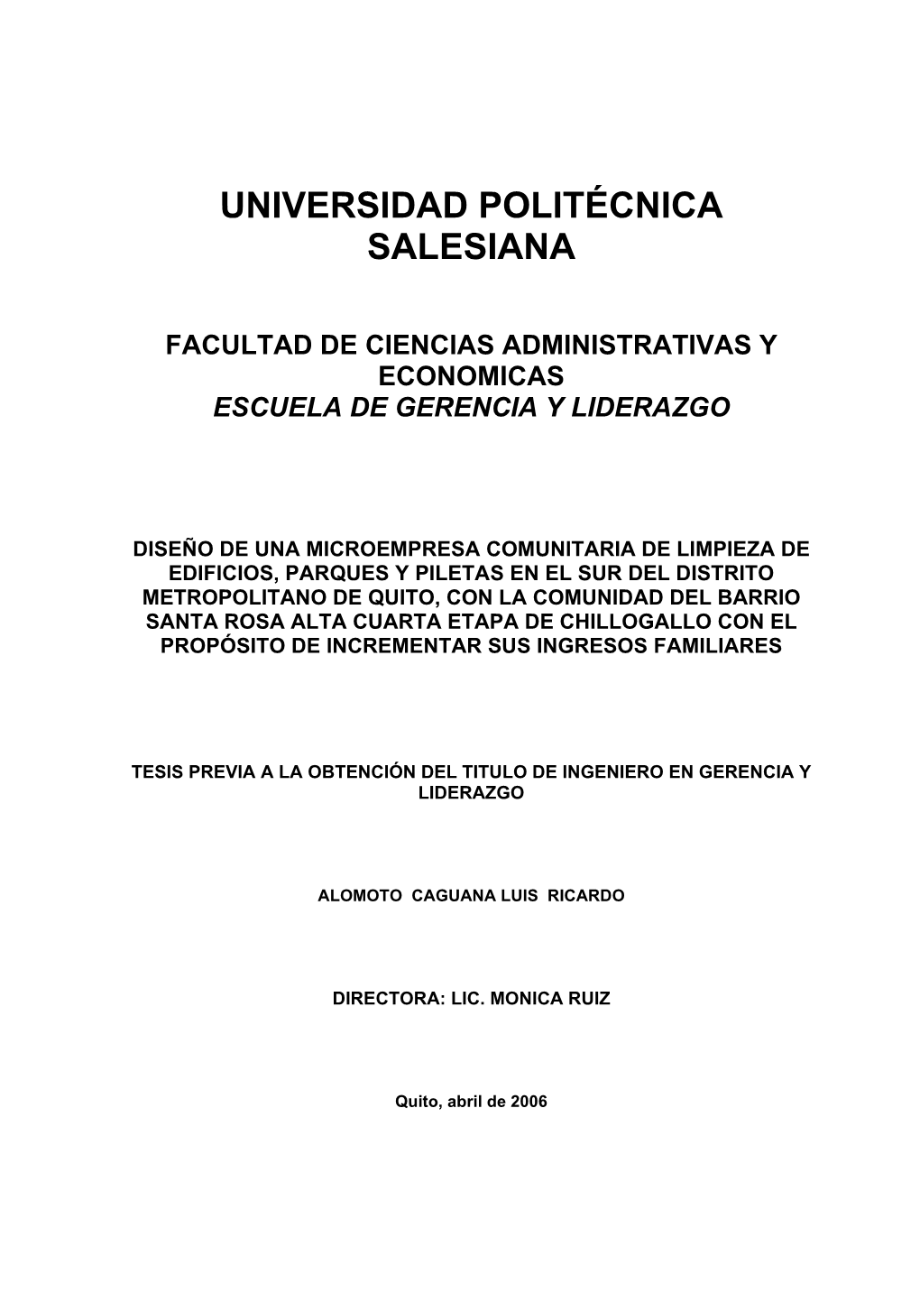 Universidad Politécnica Salesiana Facultad De Ciencias Administrativas