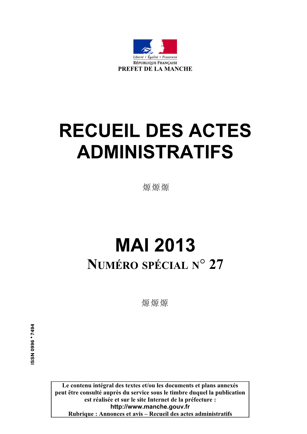 Recueil Des Actes Administratifs Mai 2013