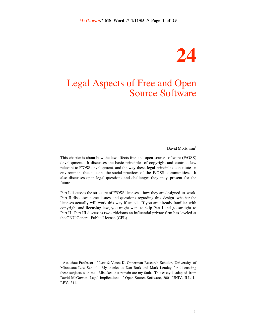 Legal Aspects of Free and Open Source Software