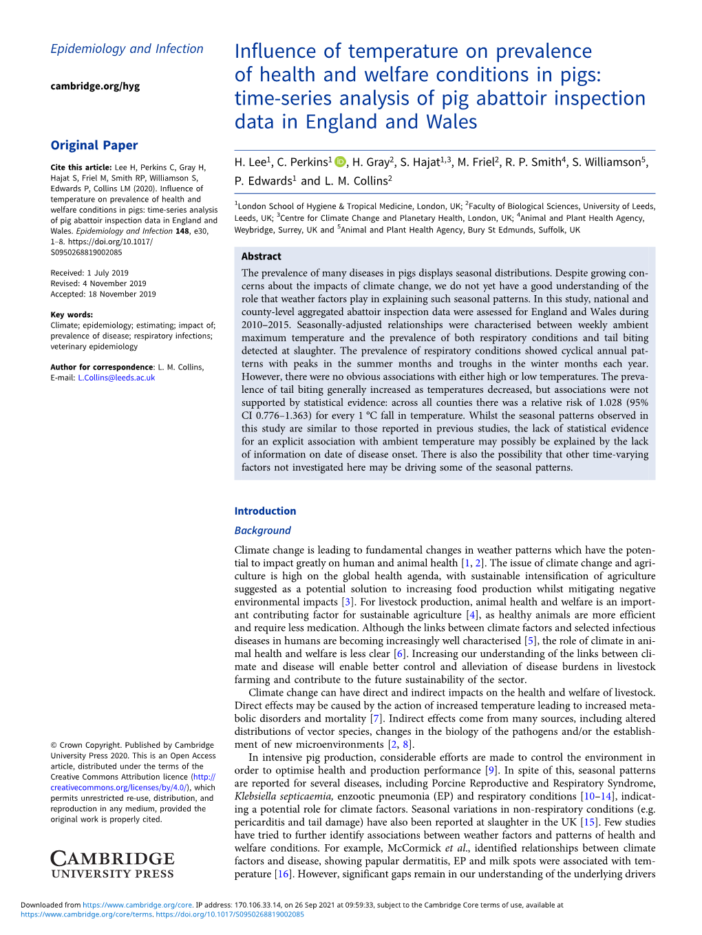 Influence of Temperature on Prevalence of Health and Welfare