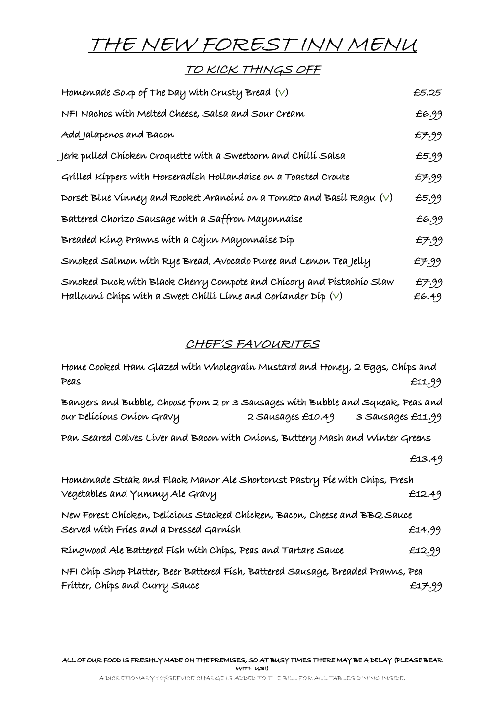 The New Forest Inn Menu to Kick Things Off