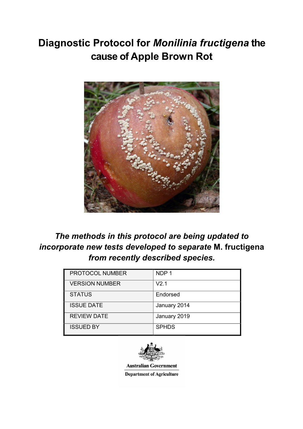 Diagnostic Protocol for Monilinia Fructigena the Cause of Apple Brown Rot