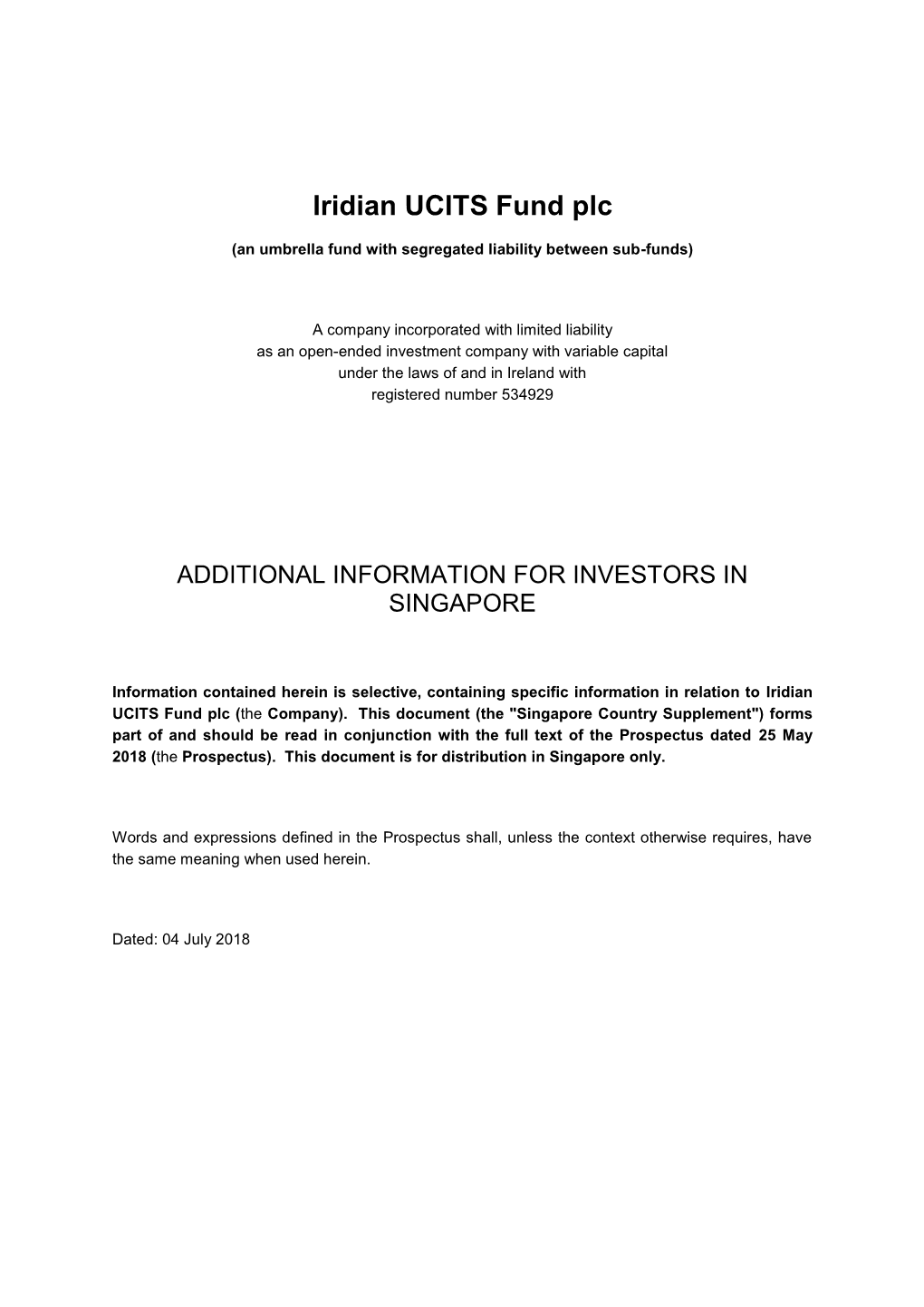 Iridian UCITS Fund Plc