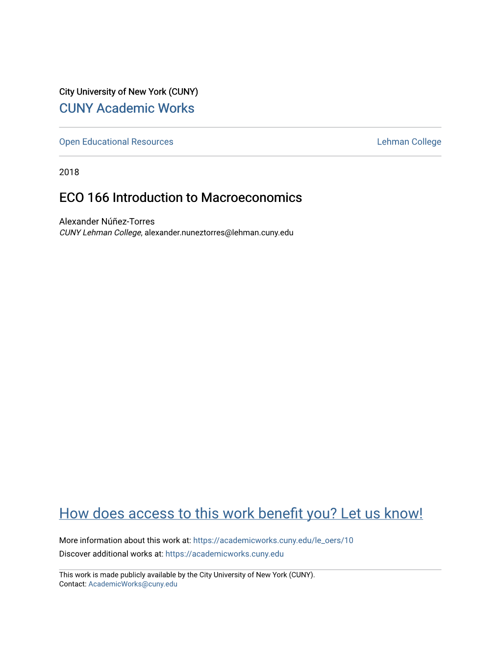 ECO 166 Introduction to Macroeconomics