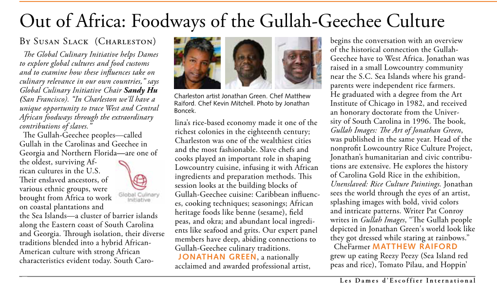 Out of Africa: Foodways of the Gullah-Geechee Culture