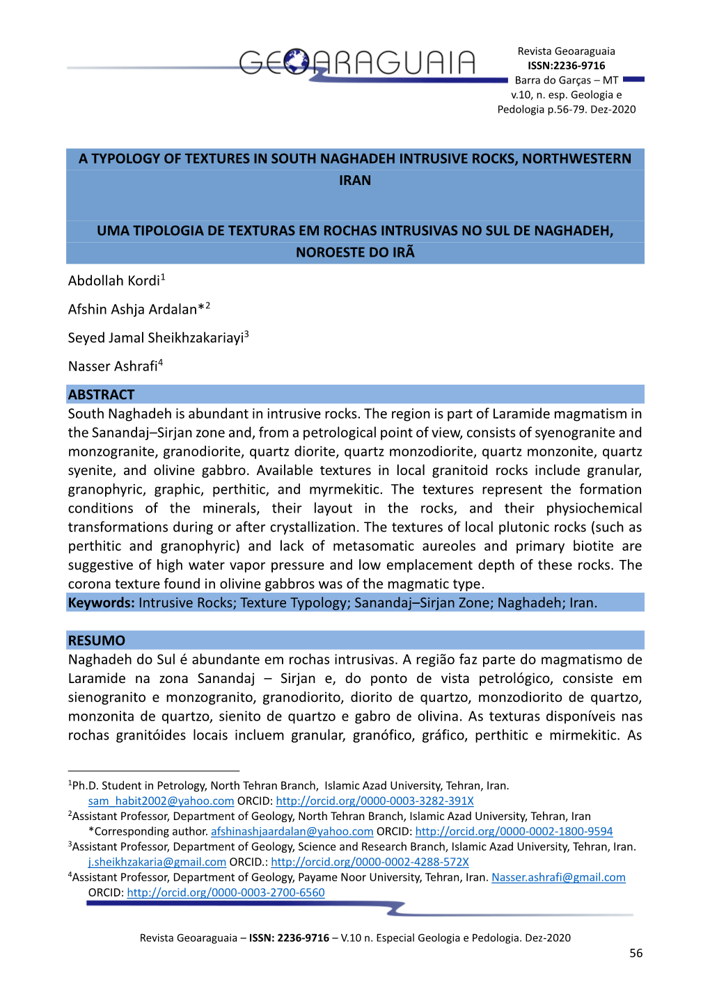 A Typology of Textures in South Naghadeh Intrusive Rocks, Northwestern Iran