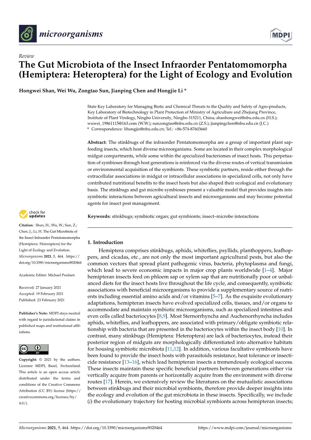 The Gut Microbiota of the Insect Infraorder Pentatomomorpha (Hemiptera: Heteroptera) for the Light of Ecology and Evolution