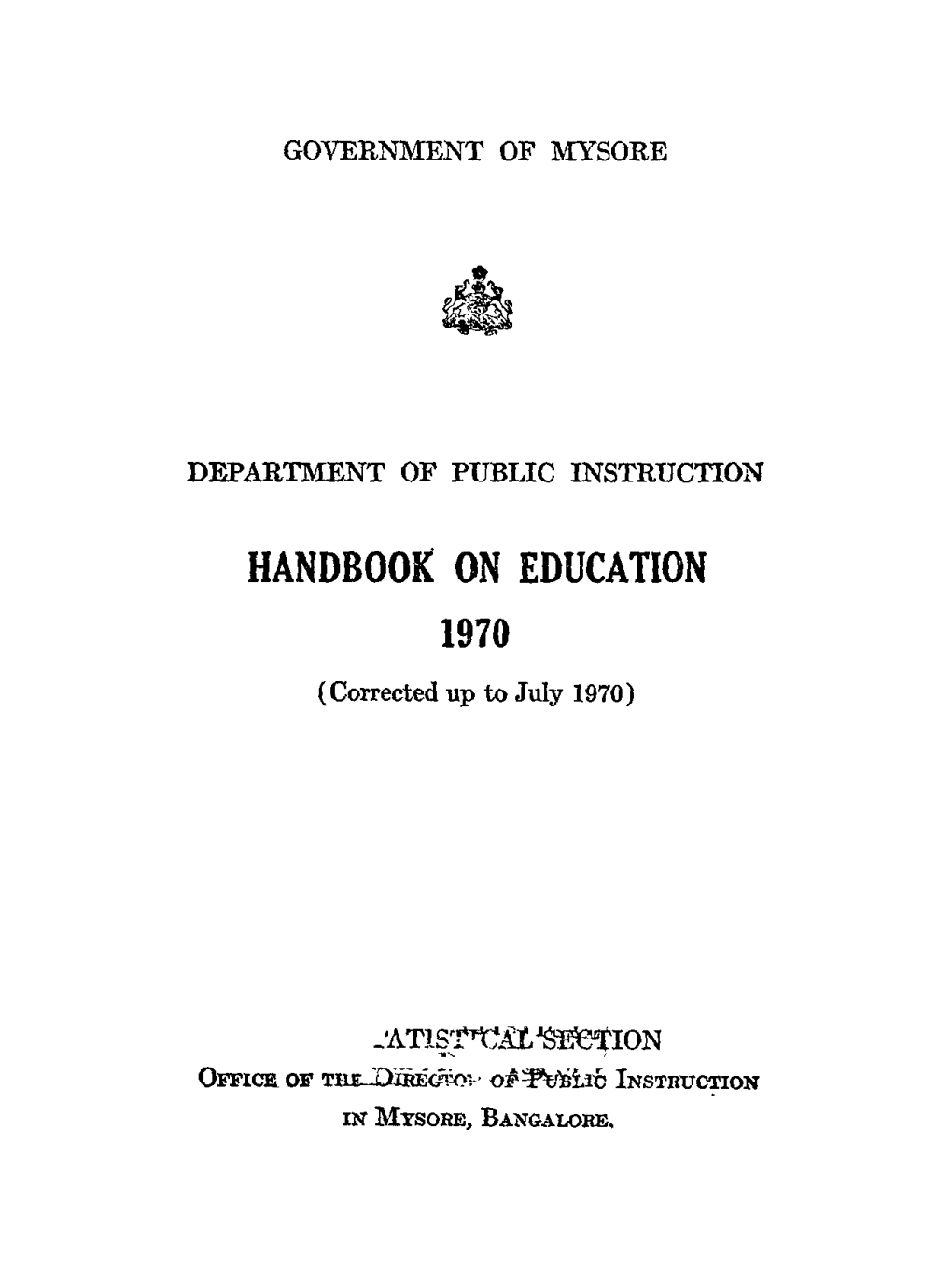 HANDBOOK on EDUCATION 1970 (Corrected up to July 1970)