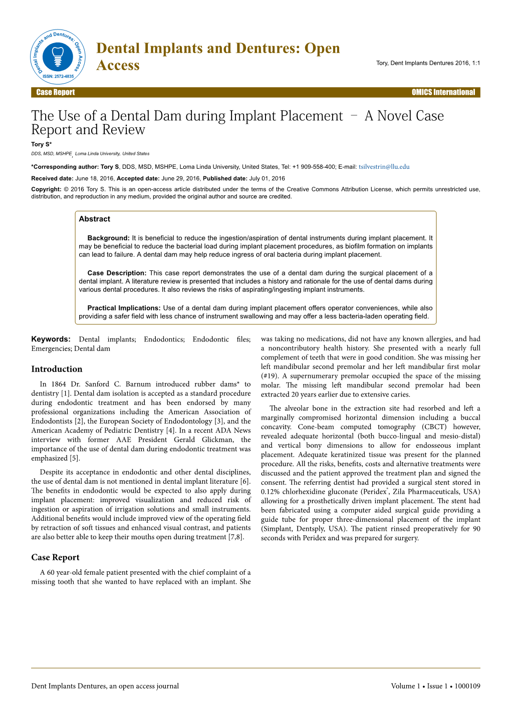 The Use of a Dental Dam During Implant Placement