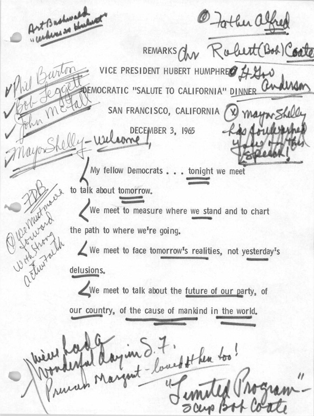 San Francisco: Salute to California Dinner, December 3, 1965