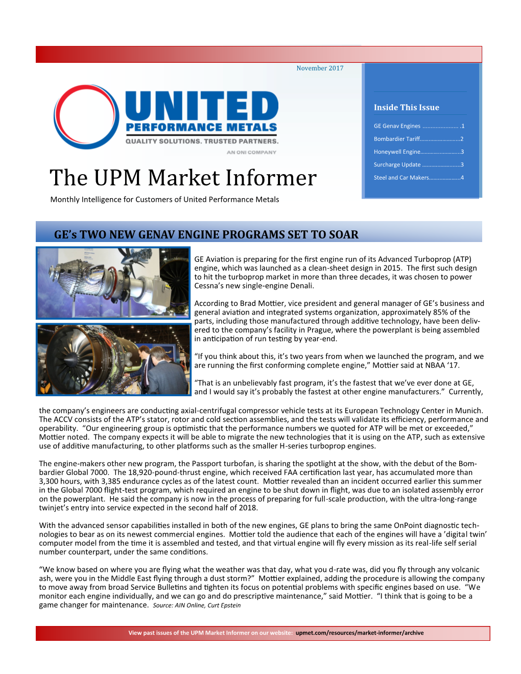 The UPM Market Informer Steel and Car Makers……...………...4 Monthly Intelligence for Customers of United Performance Metals