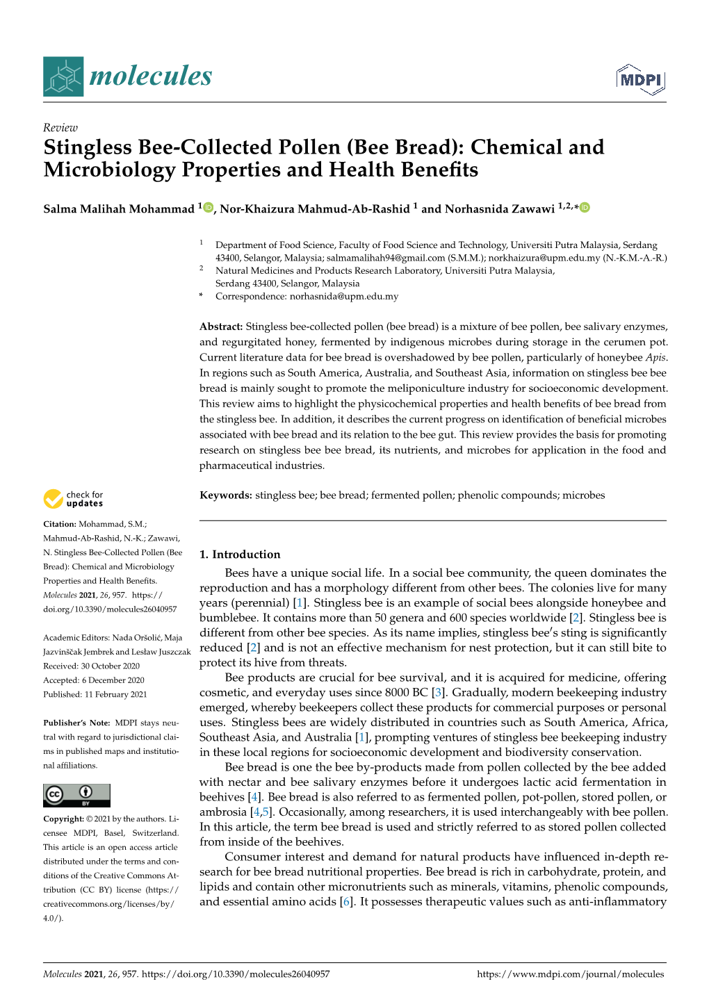 Bee Bread): Chemical and Microbiology Properties and Health Beneﬁts