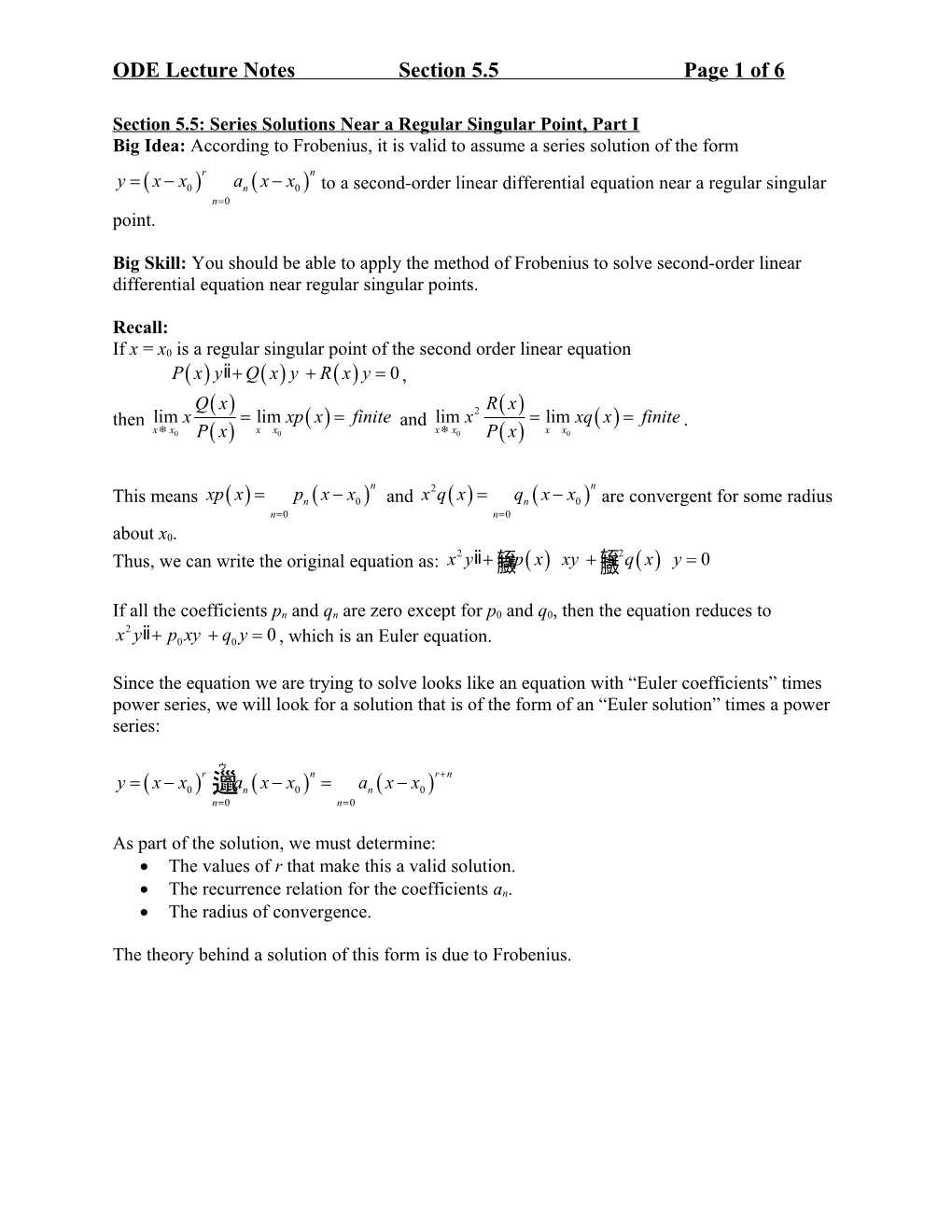 ODE Lecture Notes, Section 5.5