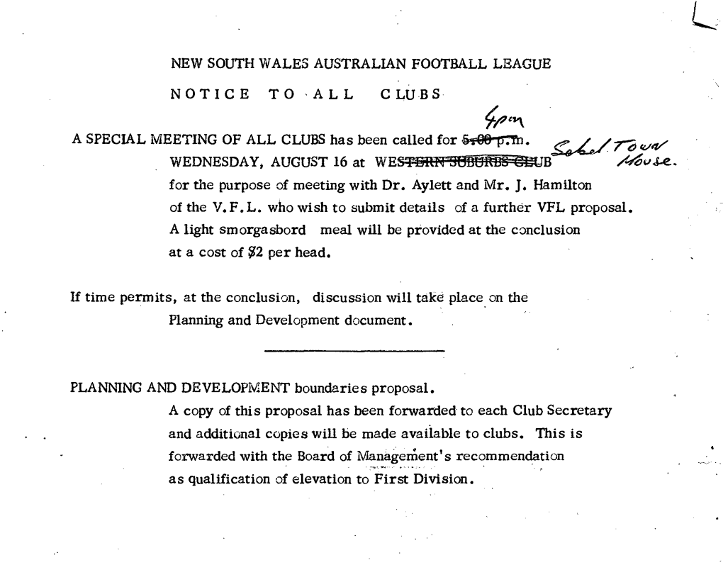NSW Australian Football League – 1977 Sydney Club Boundaries