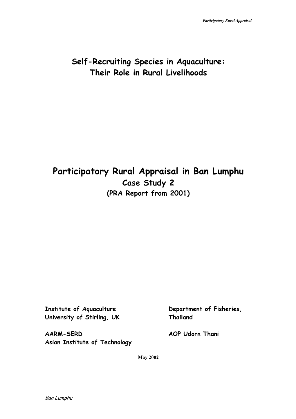 Participatory Rural Appraisal in Ban Lumphu Case Study 2 (PRA Report from 2001)