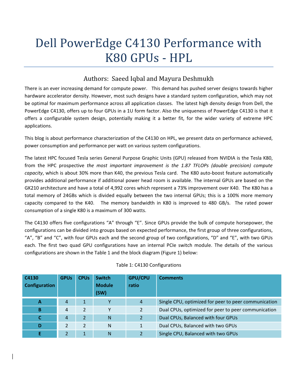 Dell Poweredge C4130 Performance with K80 Gpus - HPL