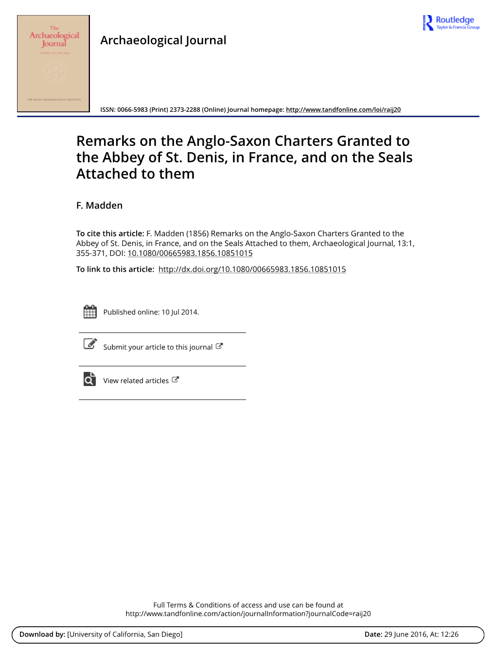 Remarks on the Anglo-Saxon Charters Granted to the Abbey of St