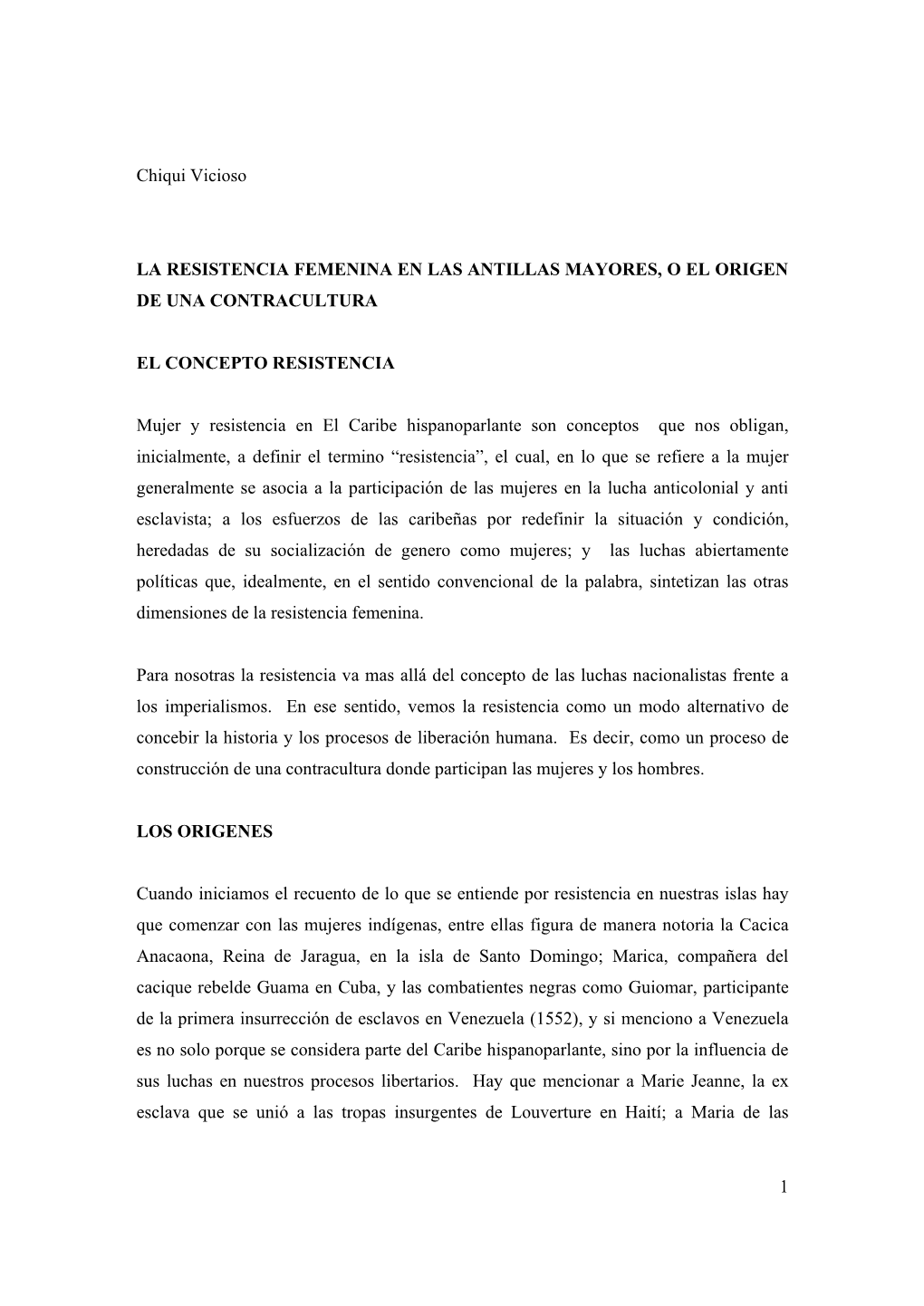 La Resistencia Femenina En Las Antillas Mayores, O El Origen De Una Contracultura