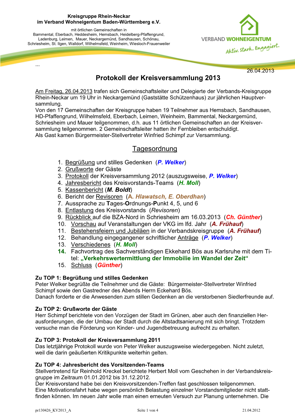 Protokoll Der Kreisversammlung 2013 Tagesordnung