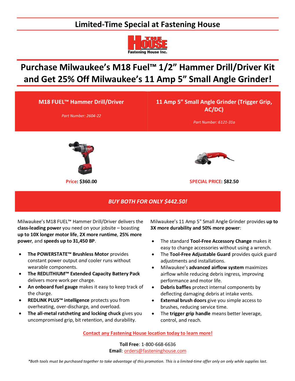 Purchase Milwaukee's M18 Fuel™ 1/2” Hammer Drill/Driver Kit and Get 25% Off Milwaukee's 11 Amp 5” Small Angle Grinder!