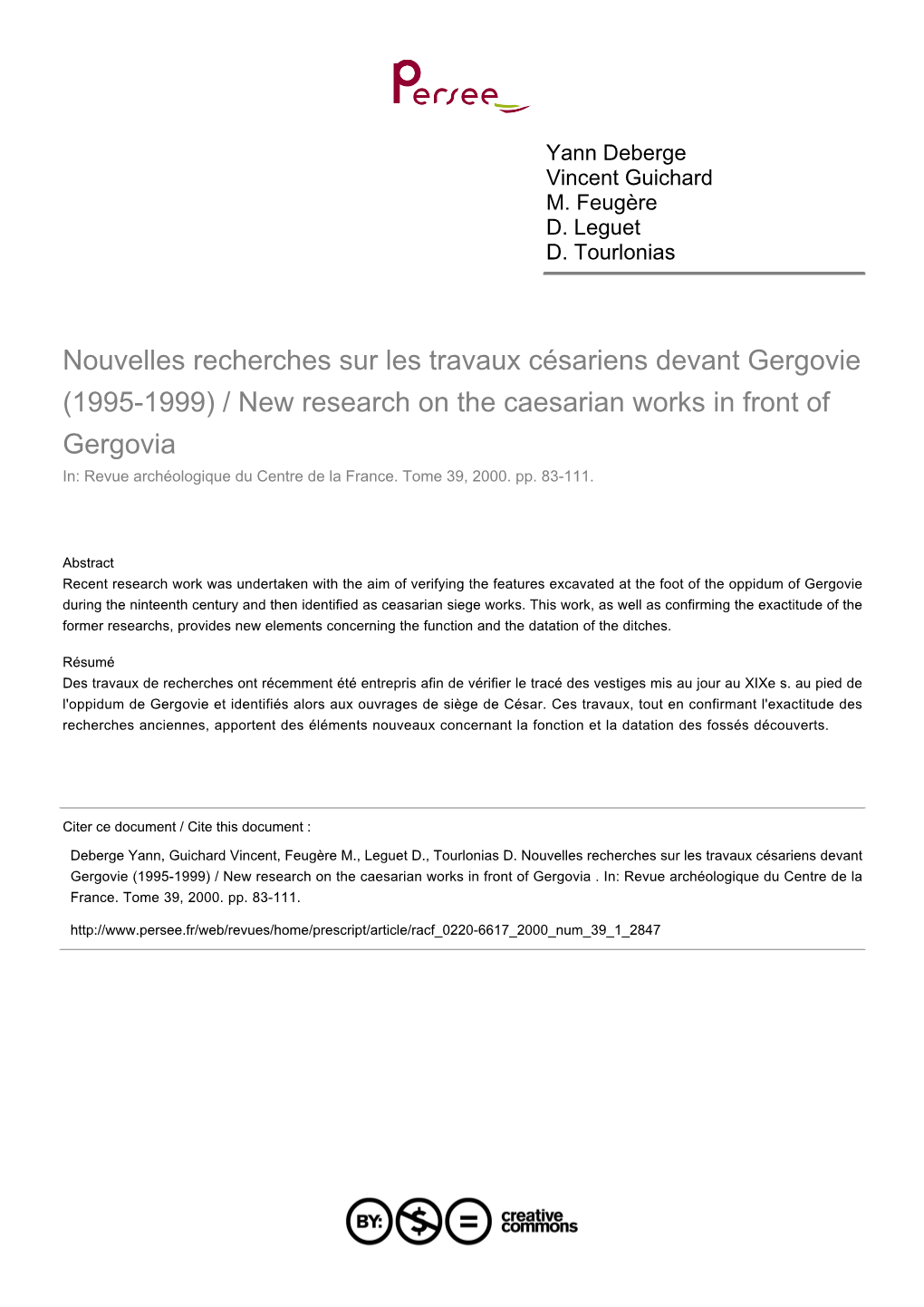 Recherche Sur Les Travaux Césariens Devant Gergovie. 1995-1999