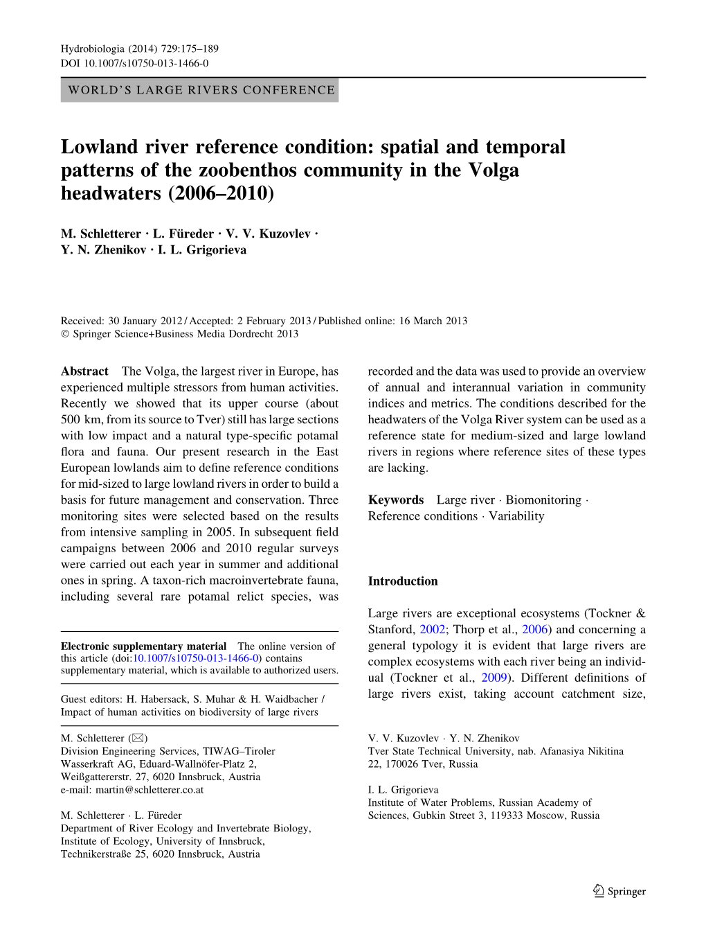 Lowland River Reference Condition: Spatial and Temporal Patterns of the Zoobenthos Community in the Volga Headwaters (2006–2010)