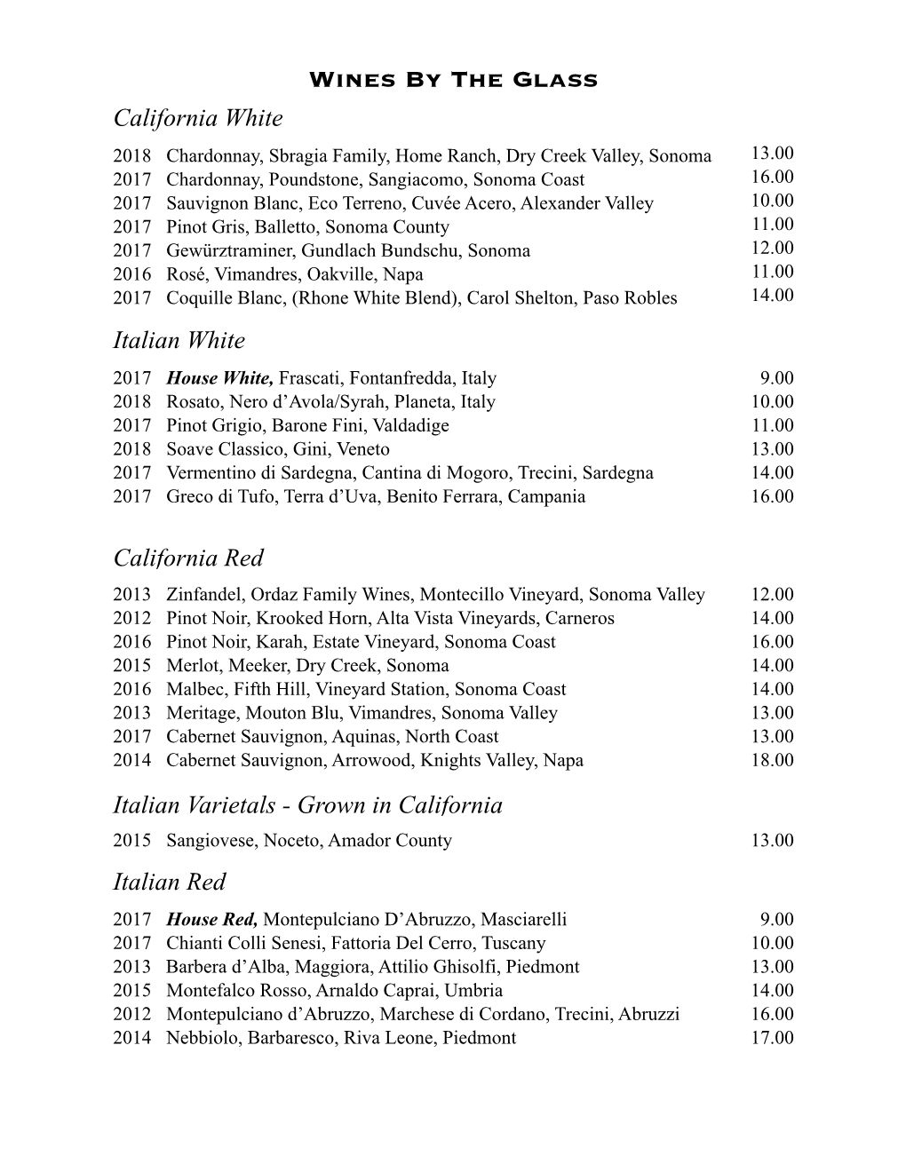 Wine List 2017