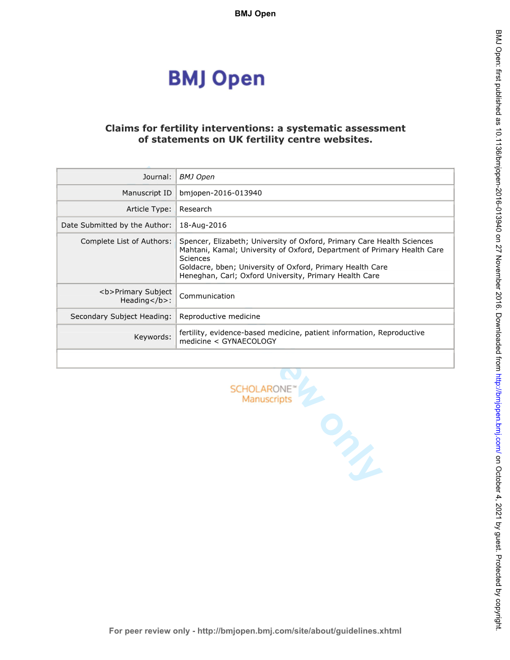 A Systematic Assessment of Statements on UK Fertility Centre Websites