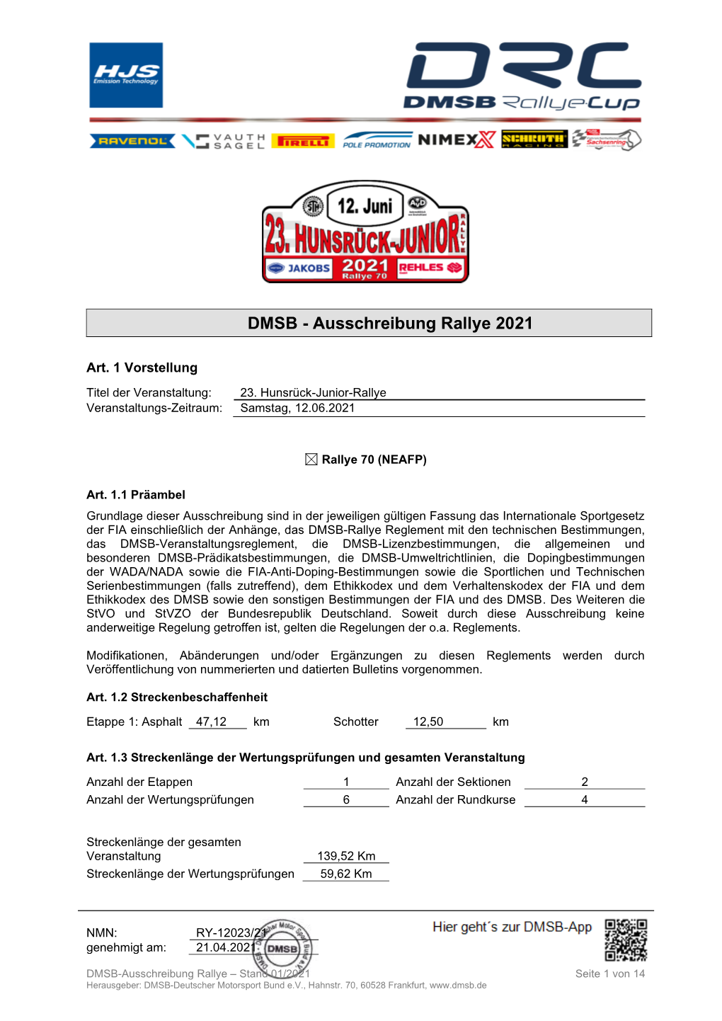 DMSB - Ausschreibung Rallye 2021