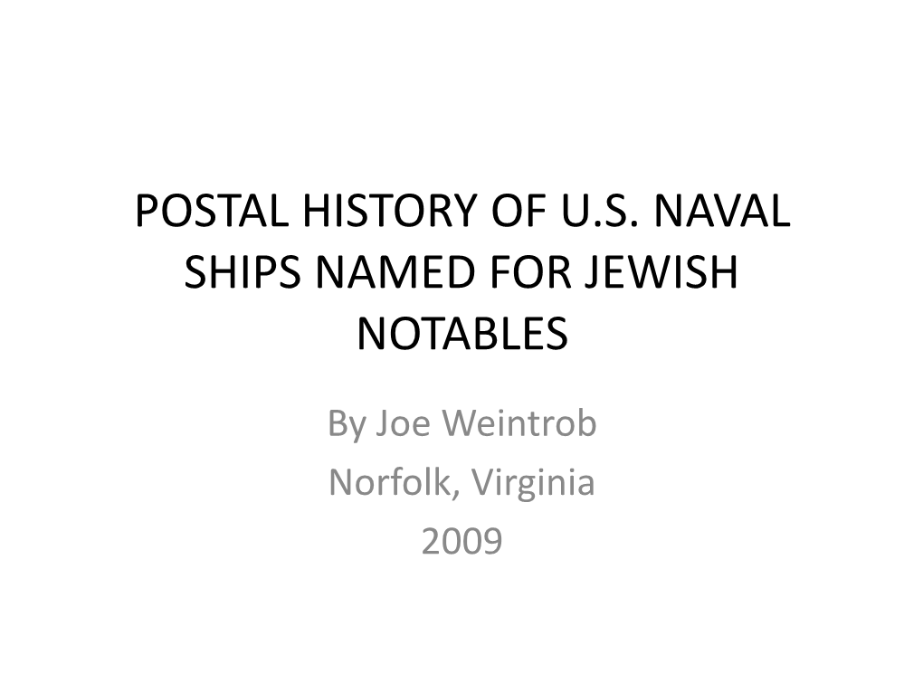 Postal History of U.S. Naval Ships Named for Jewish Notables