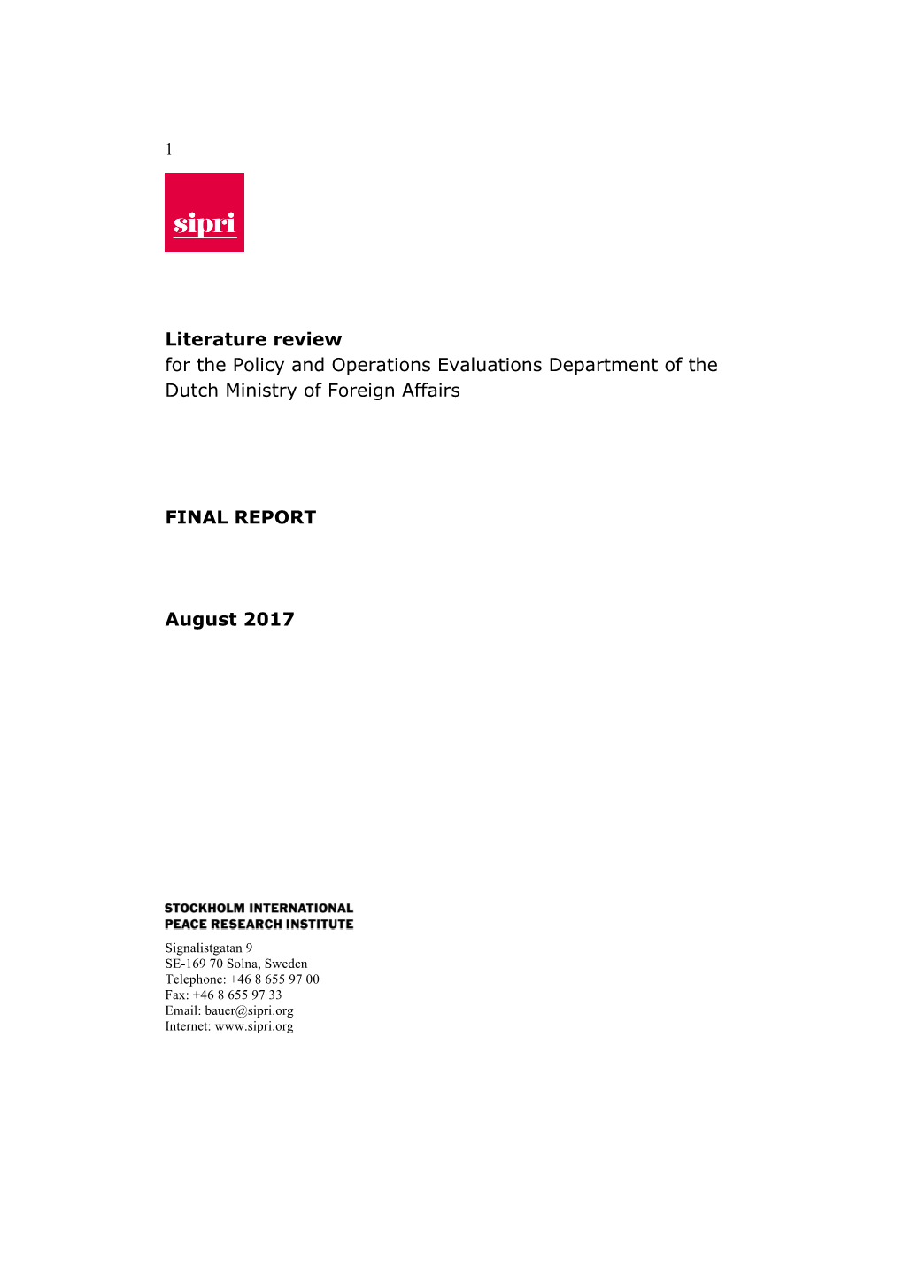 FINAL REPORT SIPRI LITERATURE REVIEW IOB for Publication