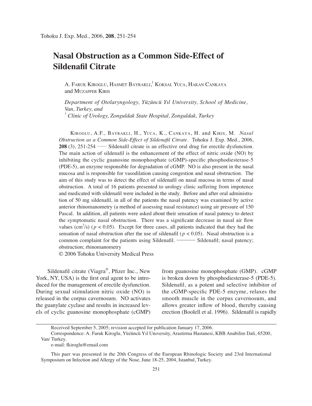 Nasal Obstruction As a Common Side-Effect of Sildenafil Citrate