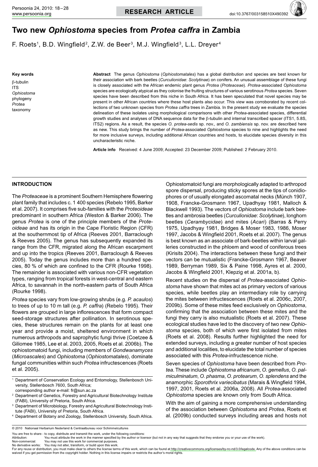 <I>Ophiostoma</I> Species from <I>Protea</I>