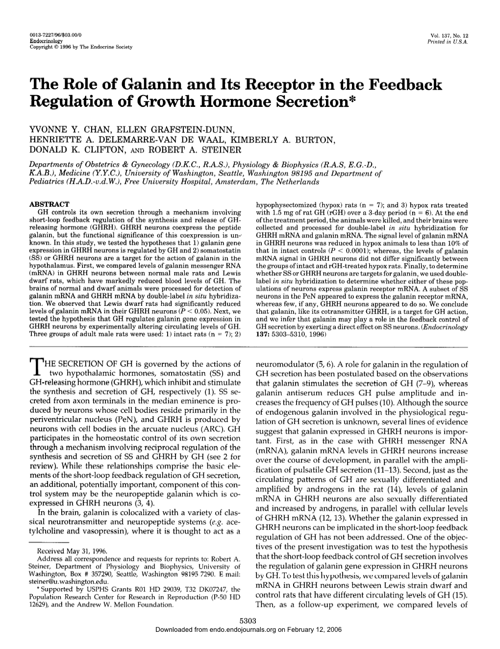 The Role of Galanin and Its Receptor in the Feedback Regulation of Growth Hormone Secretion*