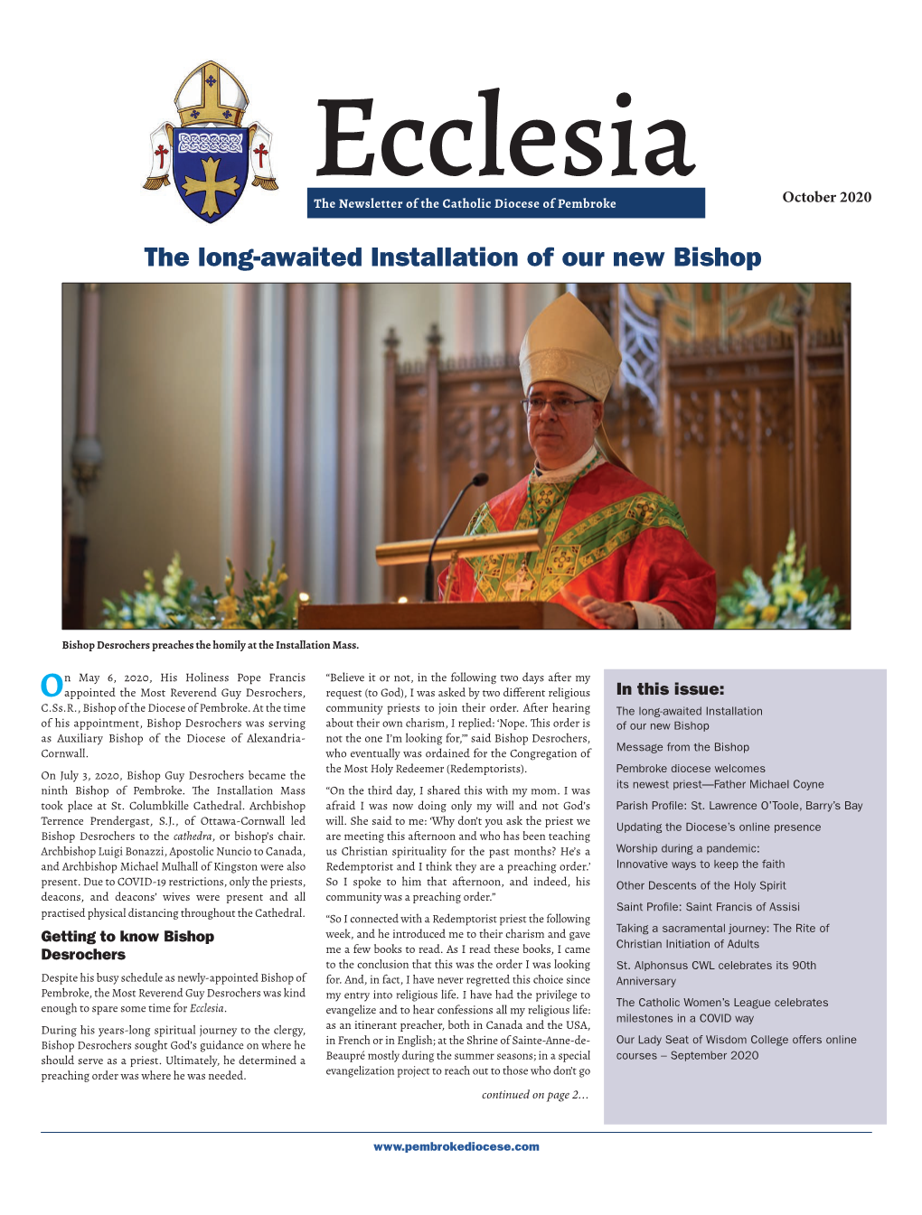 October 2020 the Newsletter of the Catholic Diocese of Pembroke