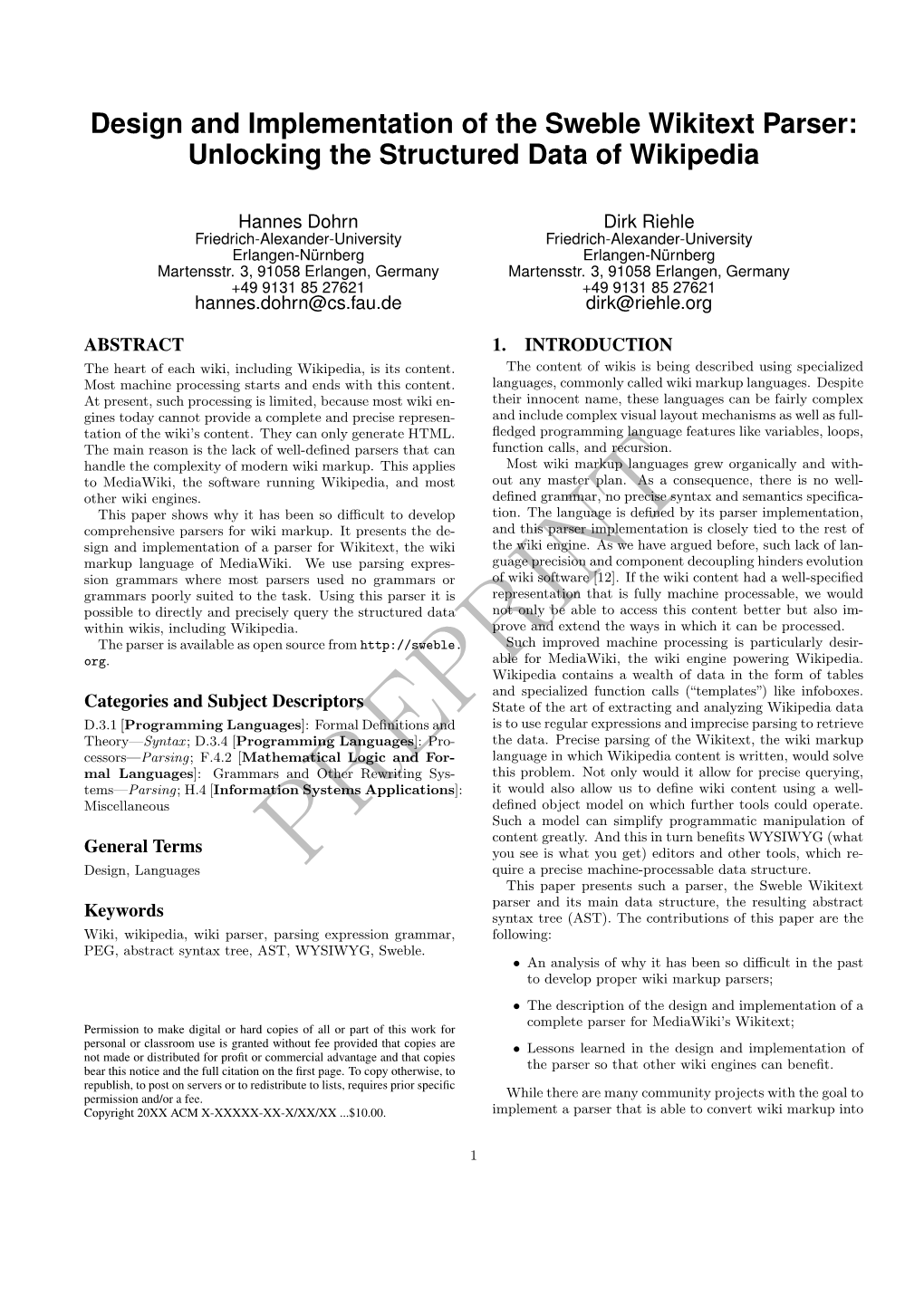 Design and Implementation of the Sweble Wikitext Parser: Unlocking the Structured Data of Wikipedia