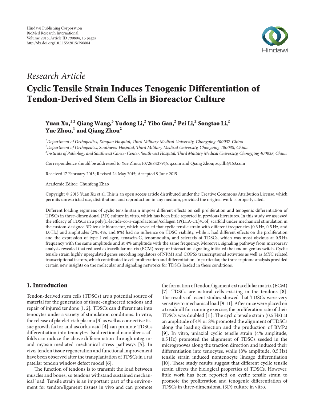 Cyclic Tensile Strain Induces Tenogenic Differentiation of Tendon-Derived Stem Cells in Bioreactor Culture