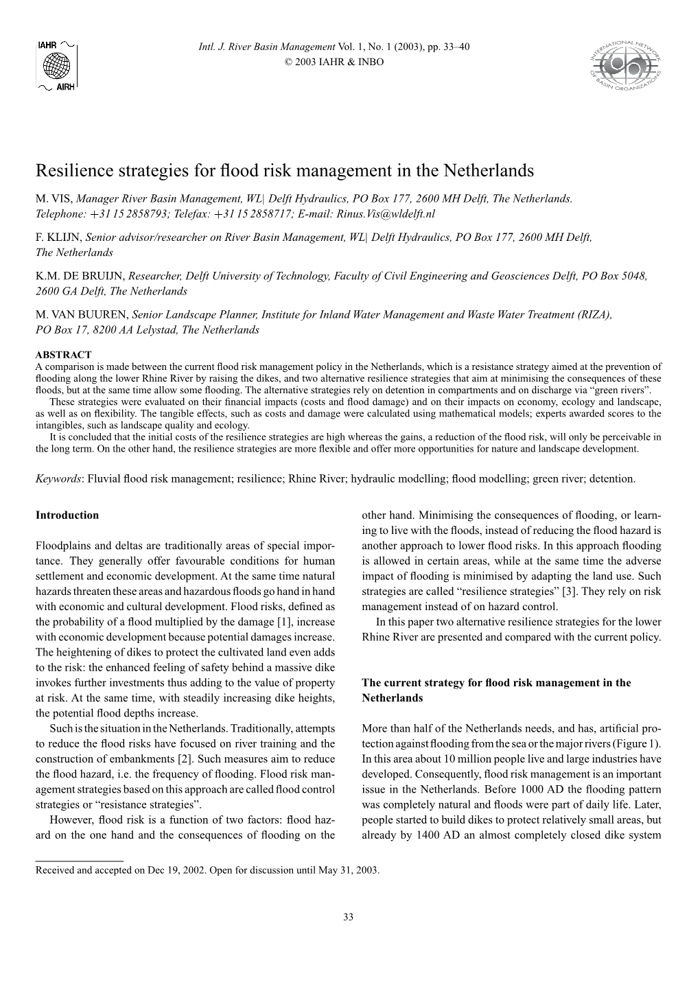 Resilience Strategies for Flood Risk Management in the Netherlands