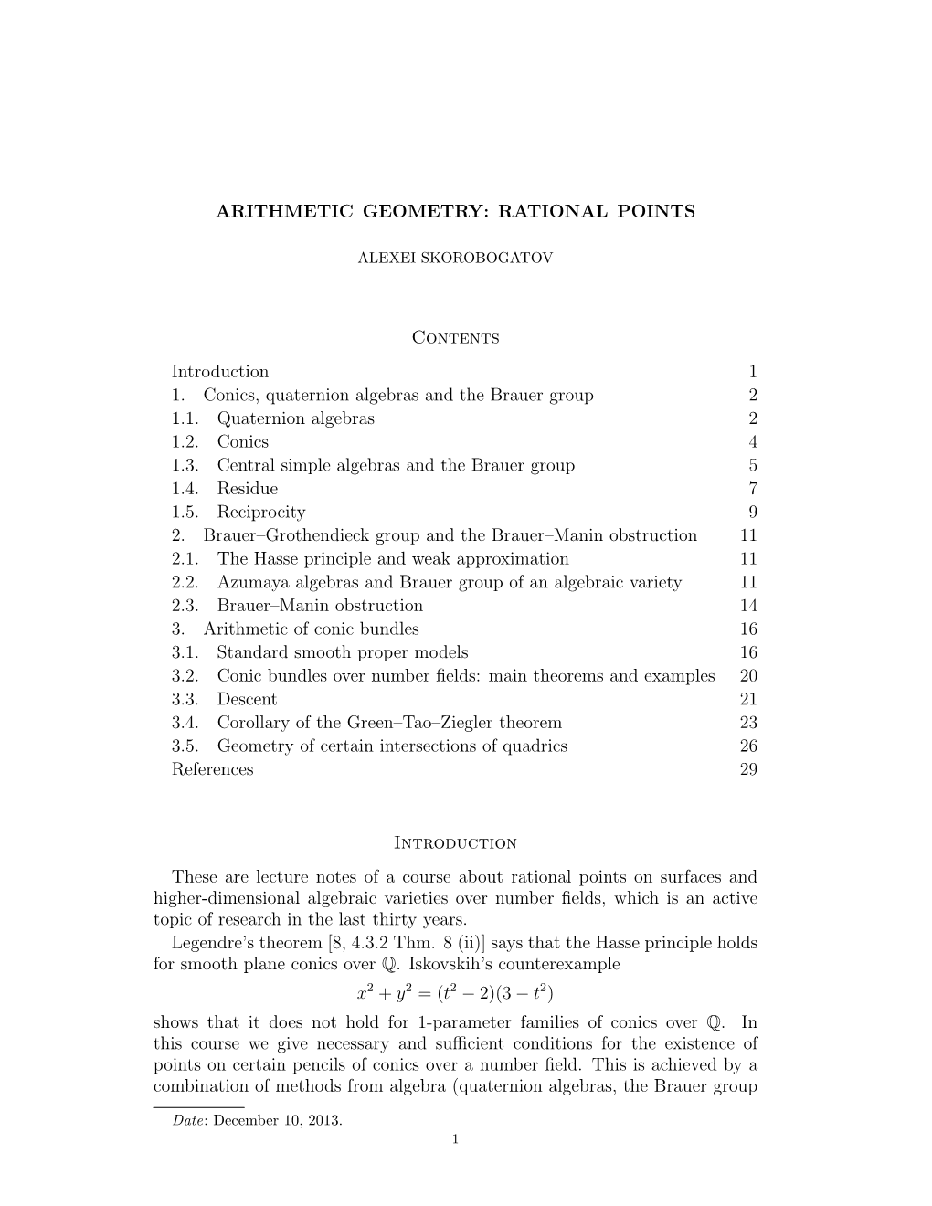 RATIONAL POINTS Contents Introduction 1 1. Conics, Quaternion