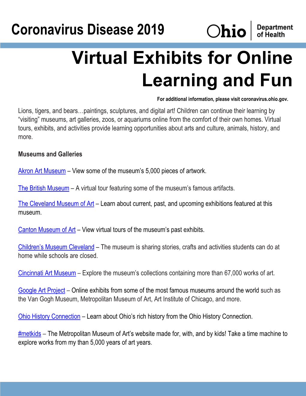 Virtual Exhibits for Online Learning and Fun
