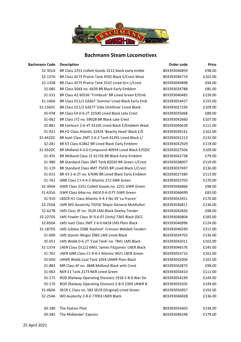 Bachmann Steam Locomotives