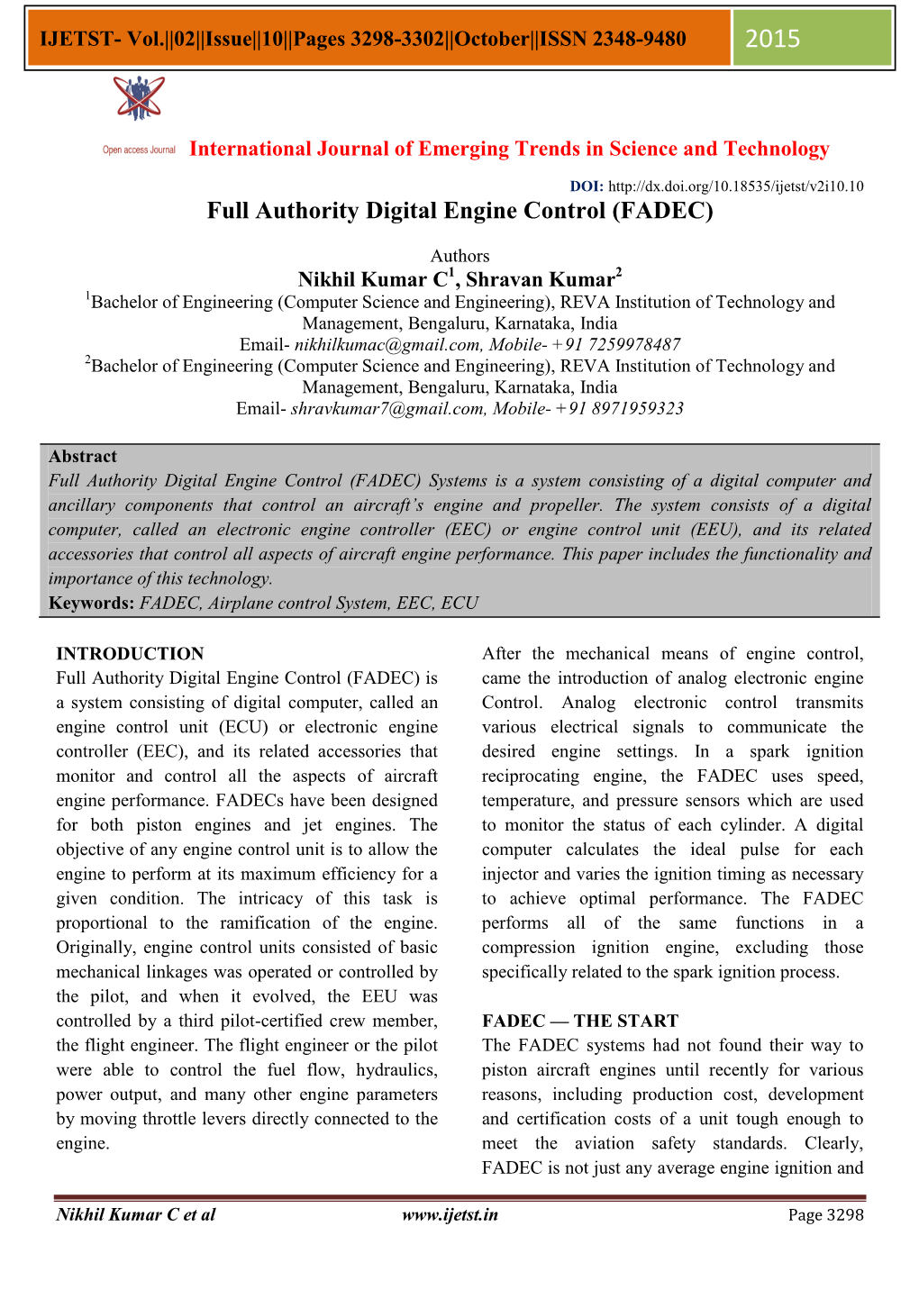 Full Authority Digital Engine Control (FADEC)