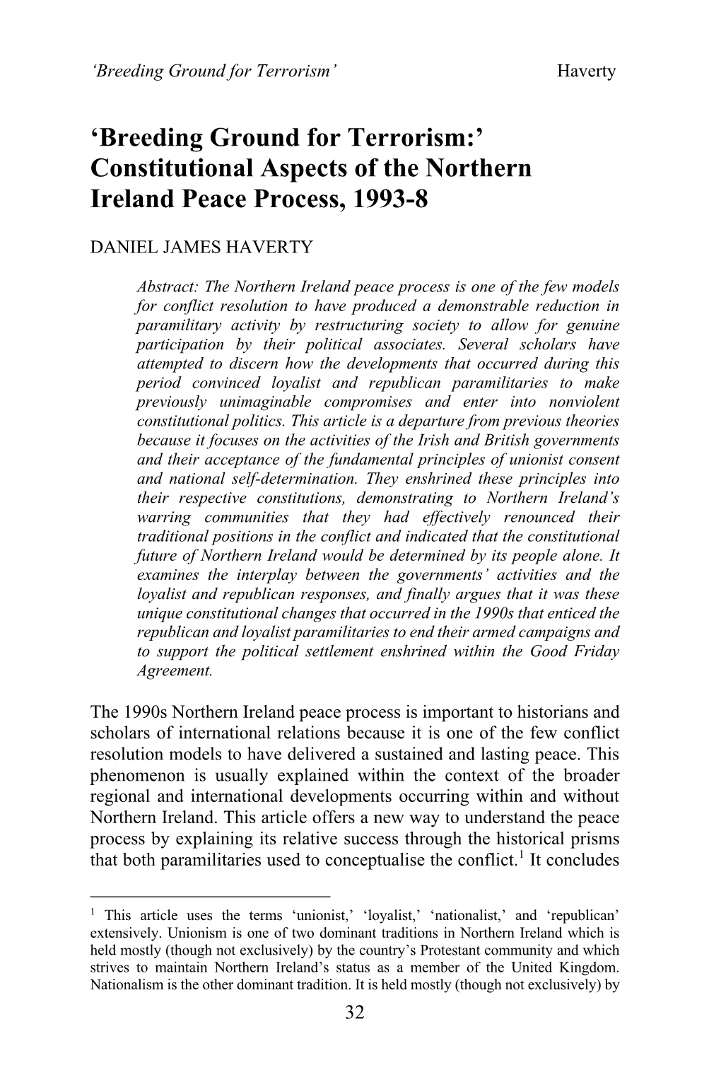 Constitutional Aspects of the Northern Ireland Peace Process, 1993-8